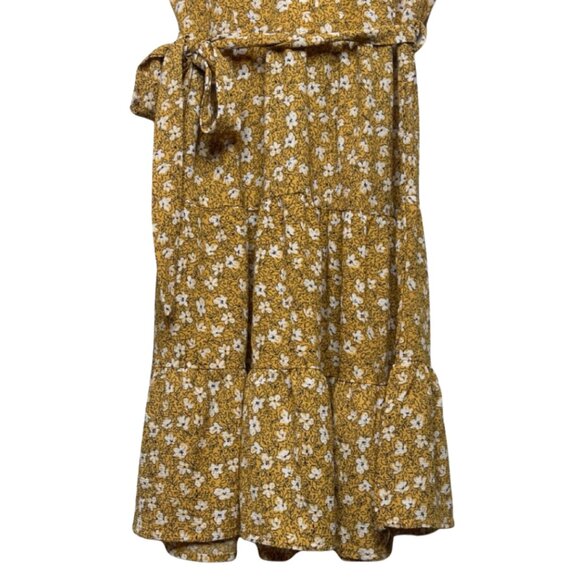 MONTEAU | Mustard Yellow Short Sleeve Floral Knee Length Dress | Size M - Picture 3 of 10
